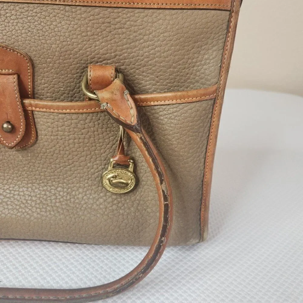 Vintage Dooney & Bourke Satchel Bag Taupe Tan Brown All Weather Leather Handbag